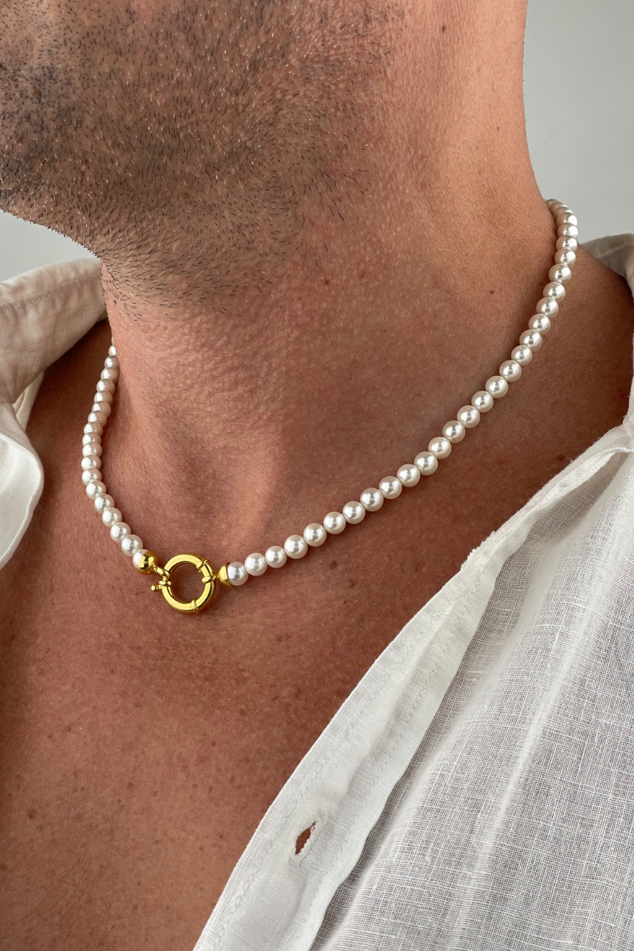 Erkek İnci Kolye Gold Gemici Kilit