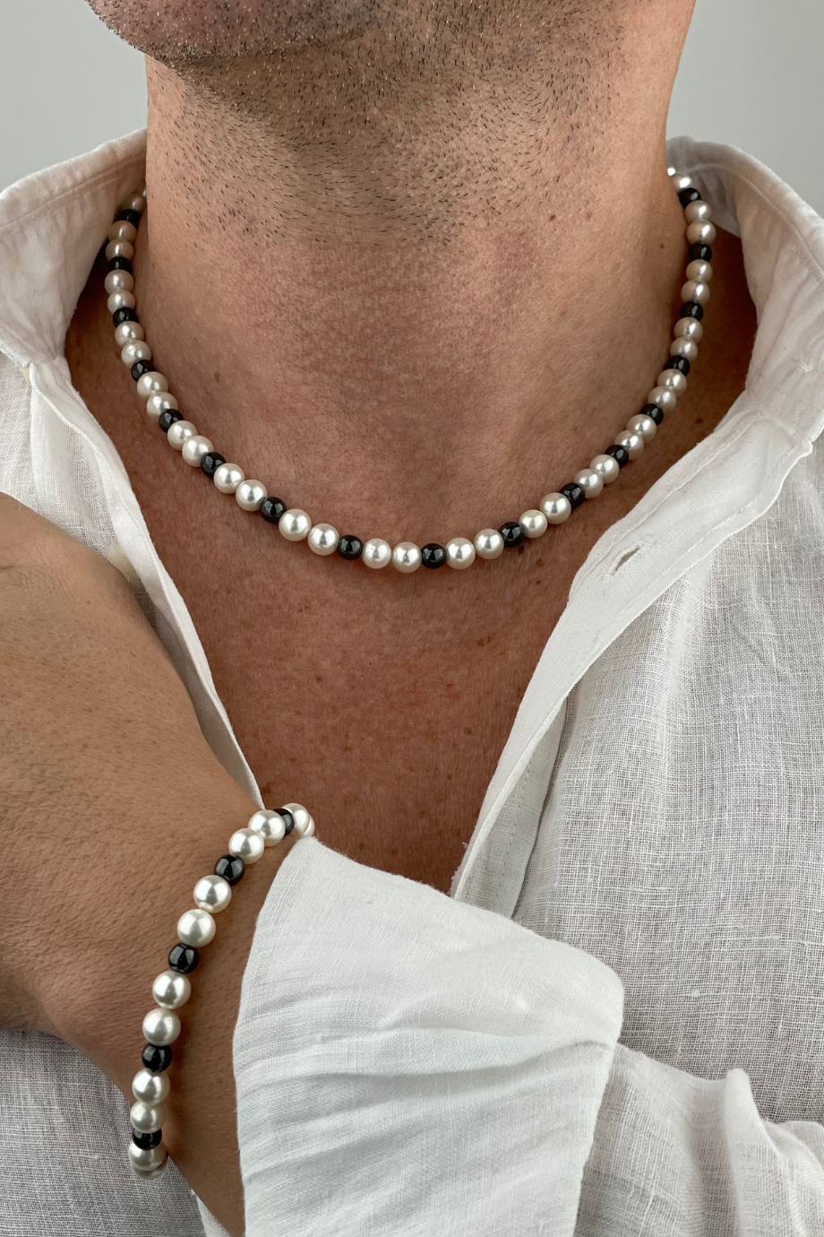 Erkek İnci Kolye ve Bileklik Seti