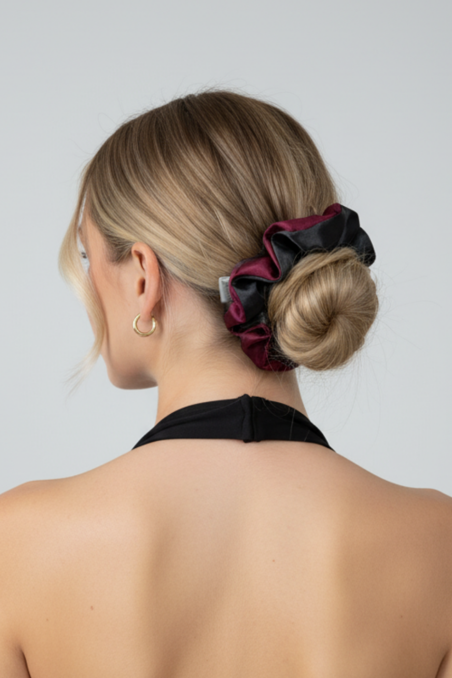 Çift Renk Saten Scrunchie Toka Bordo