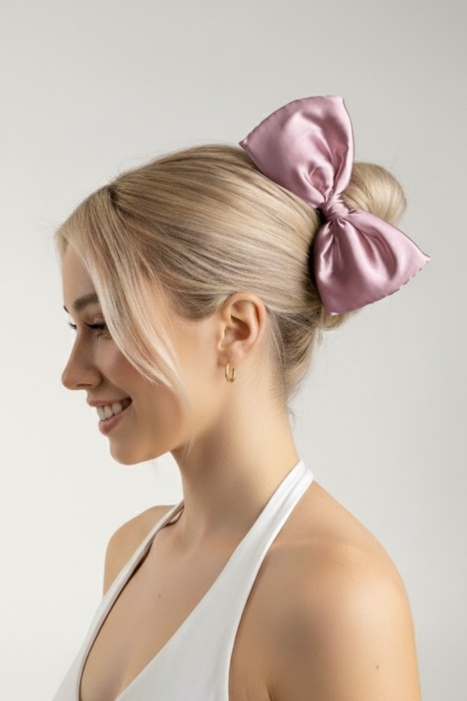 Fiyonklu Saten Scrunchie Lastik Toka pembe