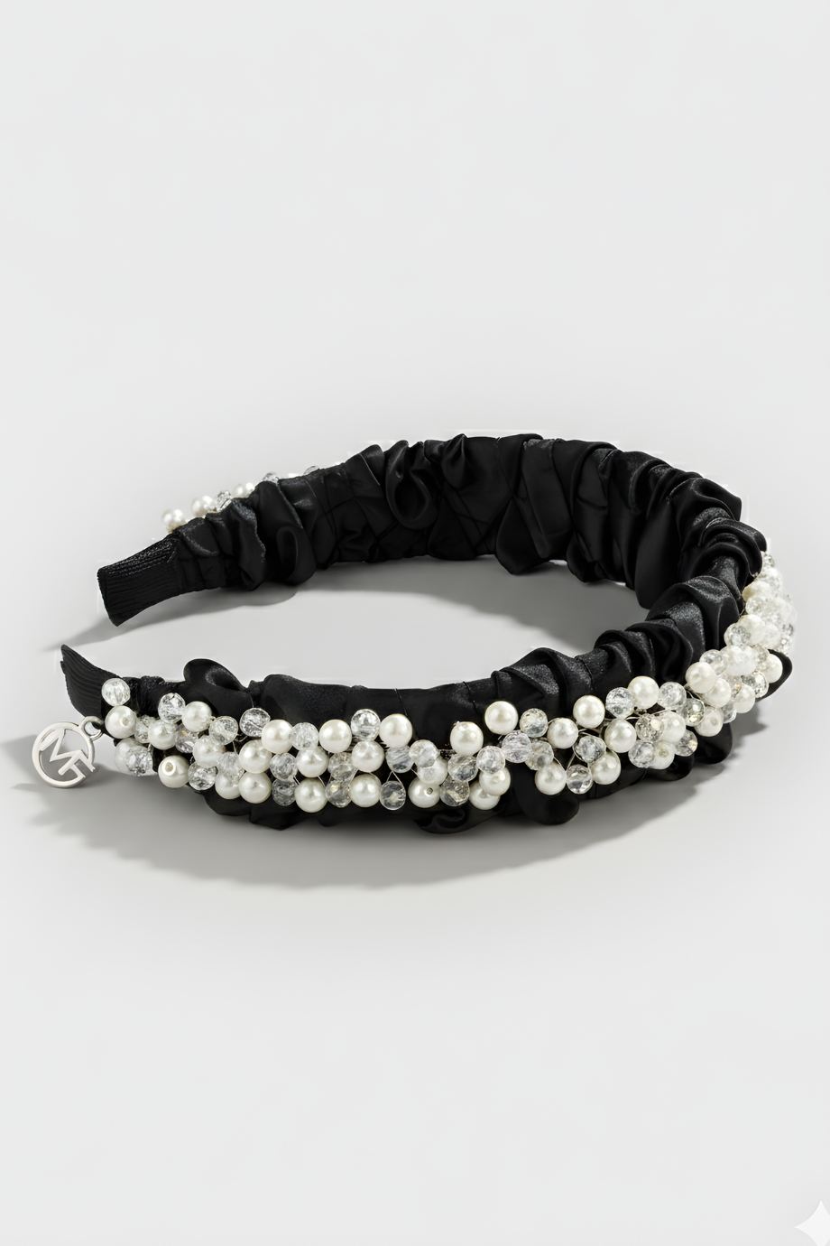 Crystal & Pearl Embellished Black Bridal Headband