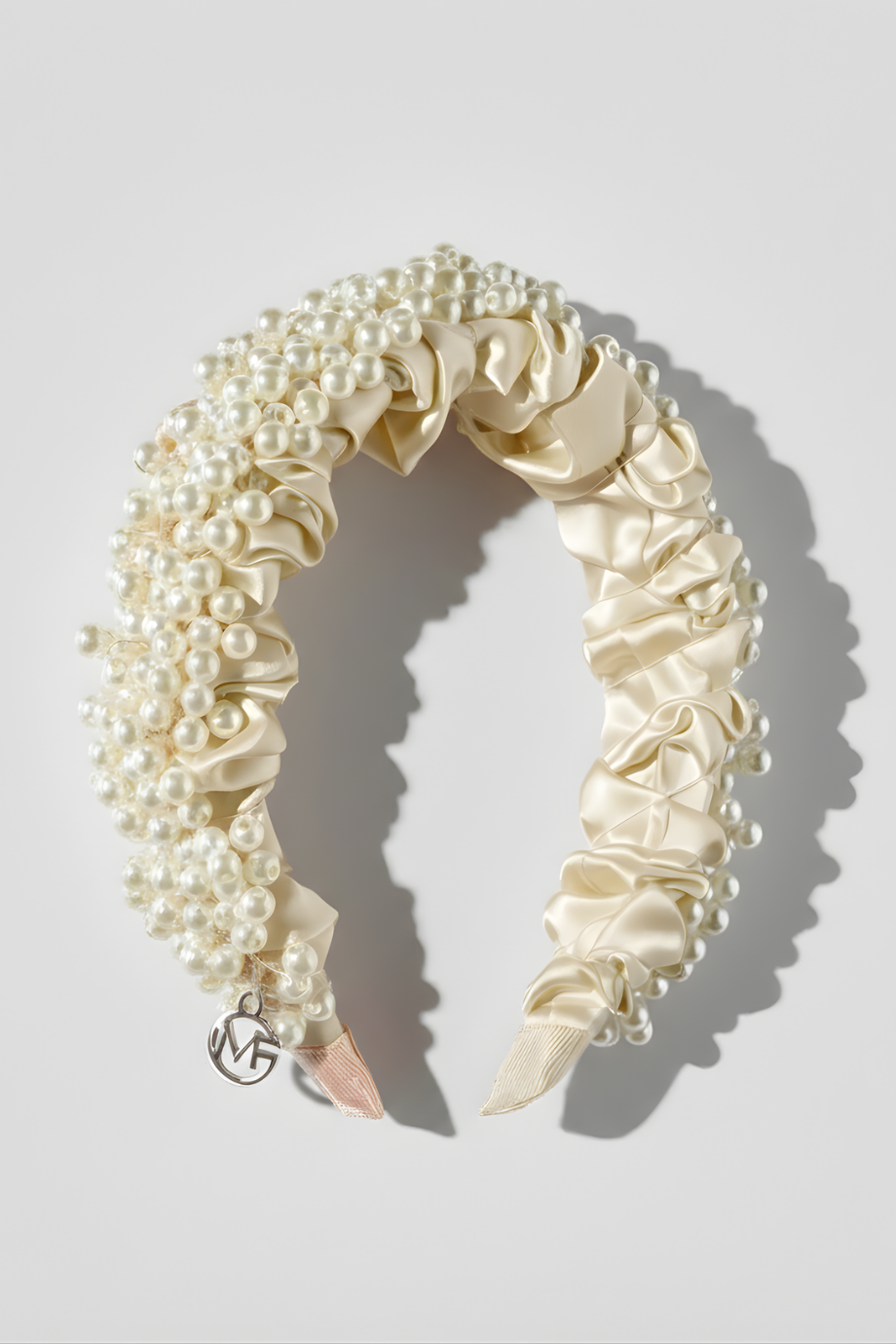 Bridal Pearl Embellished Satin Headband Ecru