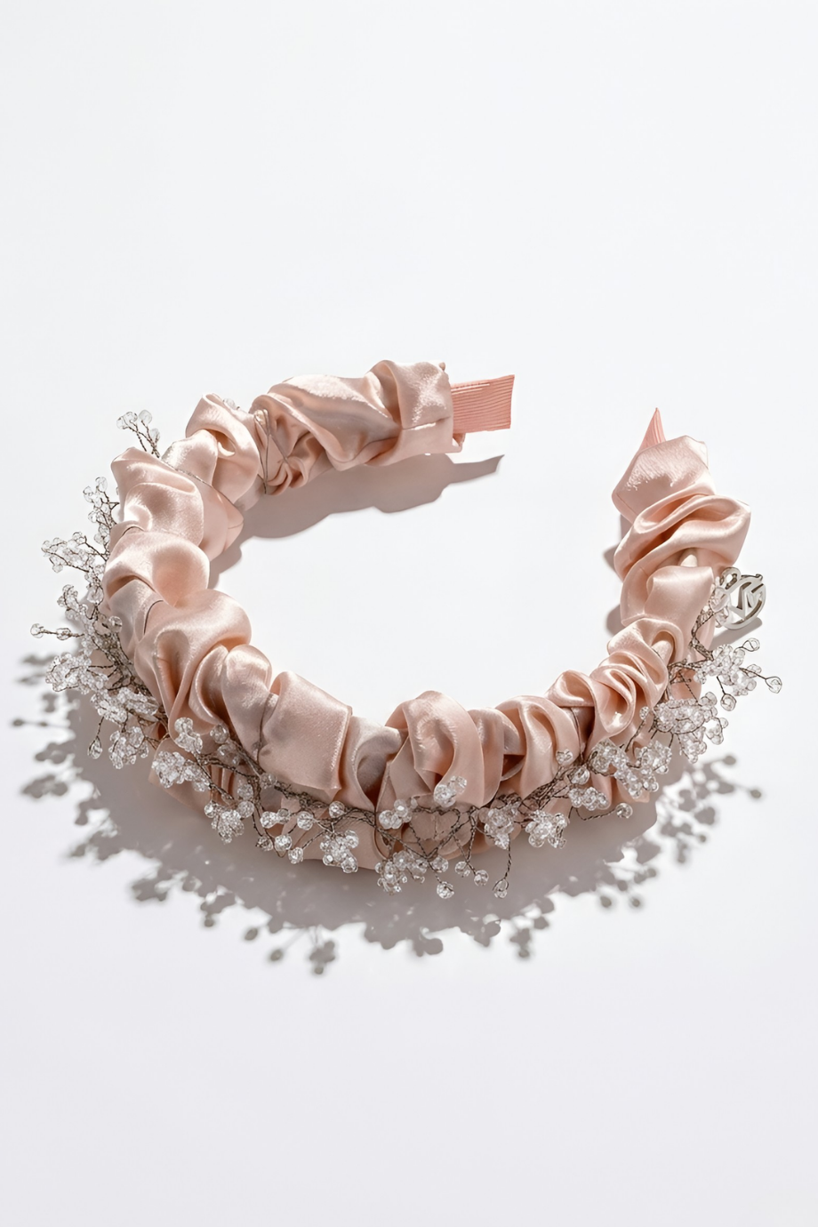 Small Crystal Embellished Bridal Headband Salmon