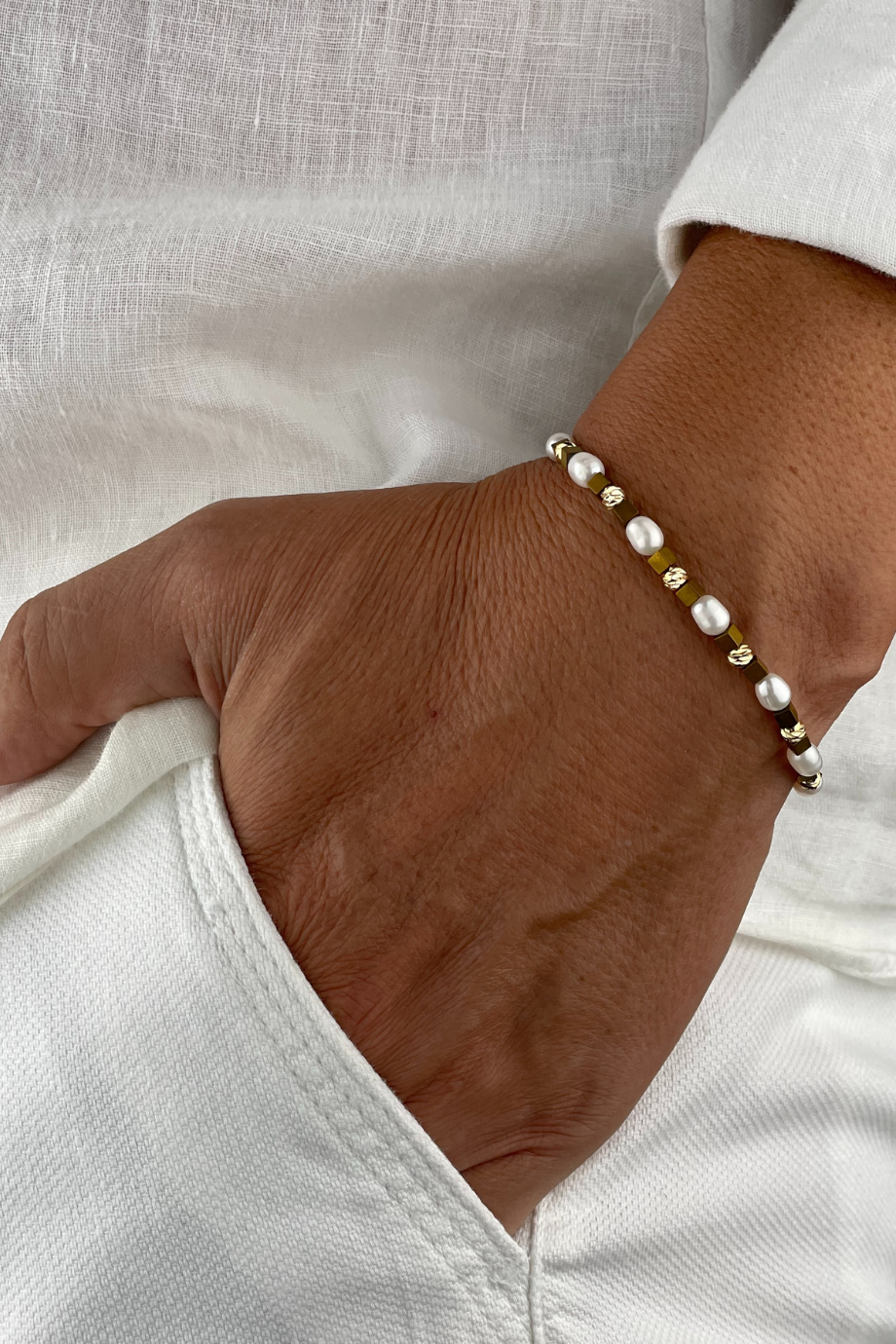 Gerçek İnci Bileklik - Hematit Taşlı Tasarım