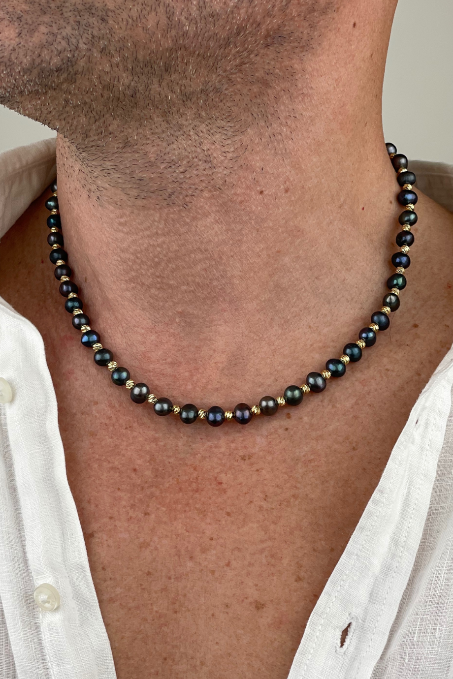 Gerçek Siyah İnci Erkek Tasarım Kolye Gold