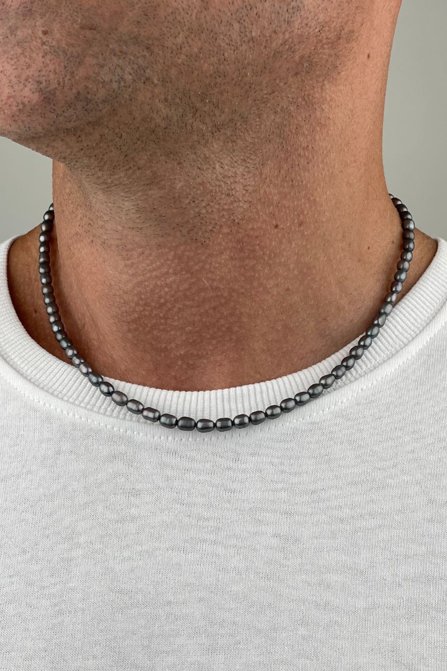 Gri Gerçek İnci Erkek Kolye