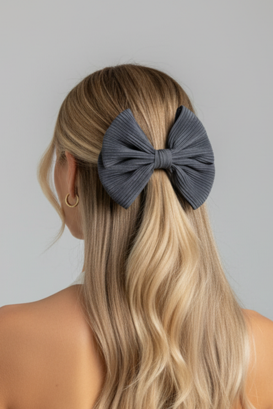 Gray Pleated Bow Hair Clip