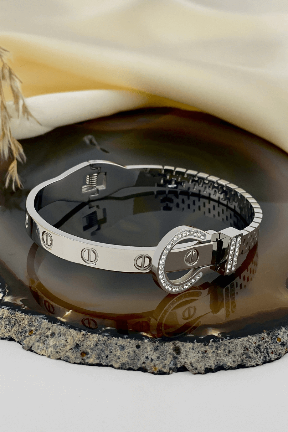 Vibrant Crystal Hinge Silver Bangle
