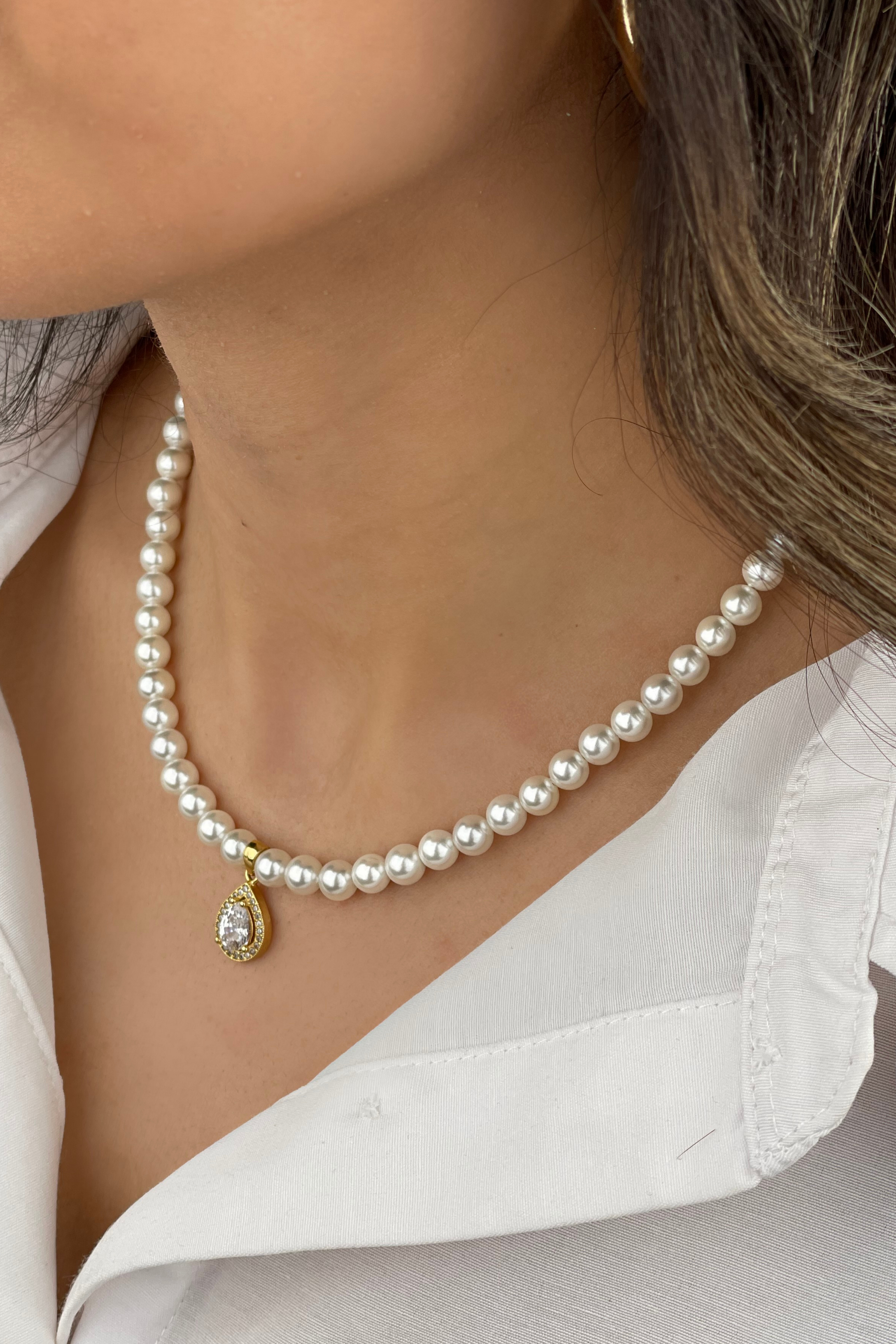 İnci Gerdanlık Tek Taş