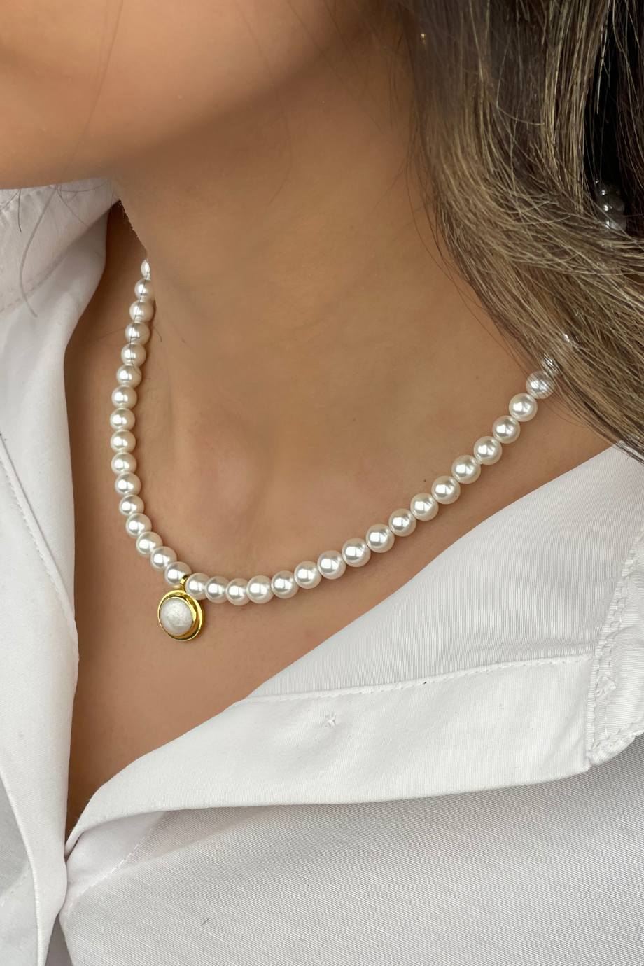 İnci Kolye Sedef Taşlı