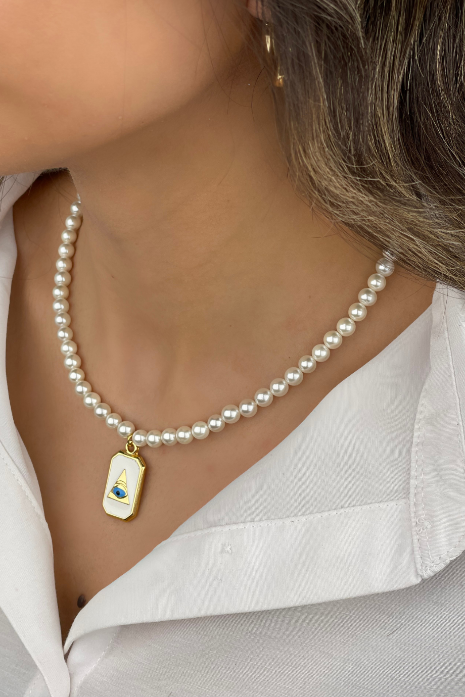 İnci Mavi Göz Kolye