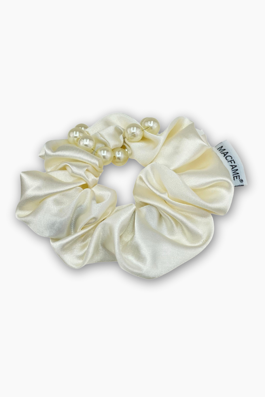 İncili Saten Scrunchie Beyaz Toka