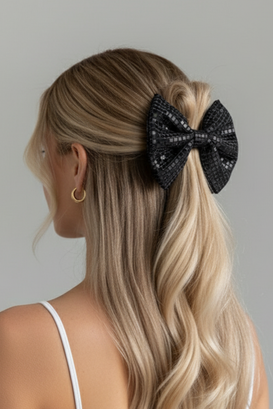 Black Sequin Bow Tie Barrette