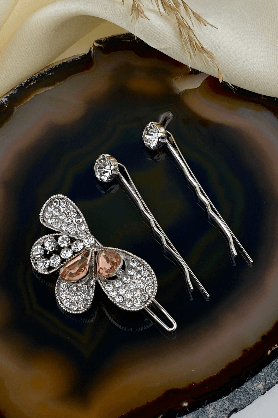 Butterfly Embellished Hair Pin Silver (set of three)