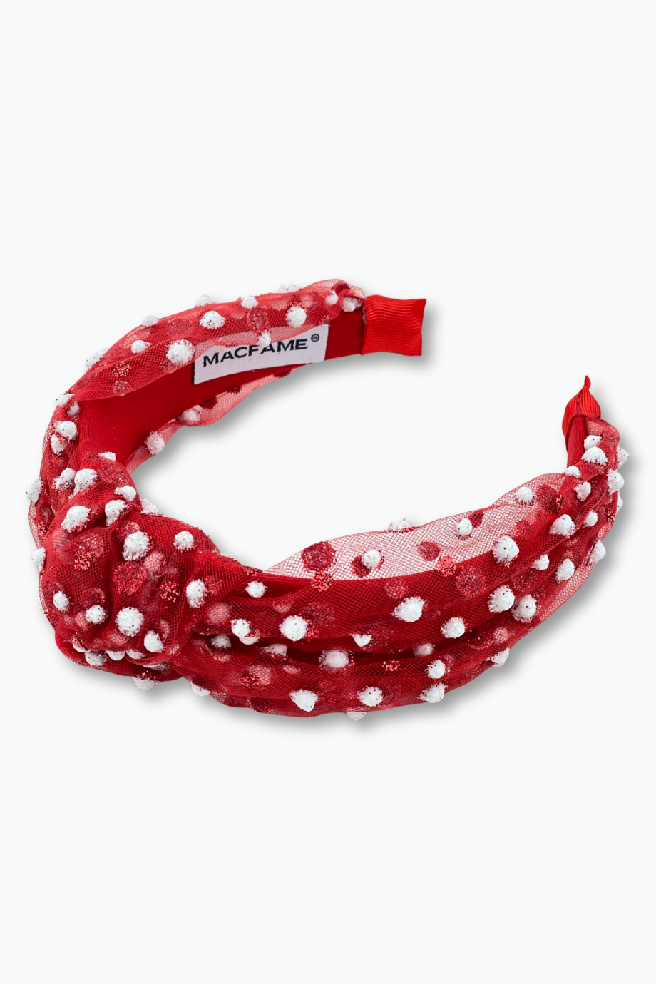Red Pompom Tulle Knotted Headband