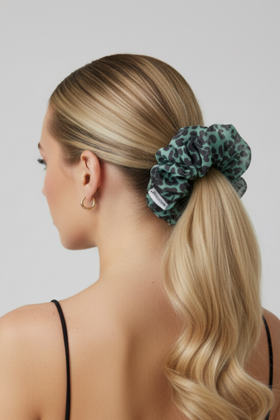 Leopard Print Organza Oversized Scrunchie Green