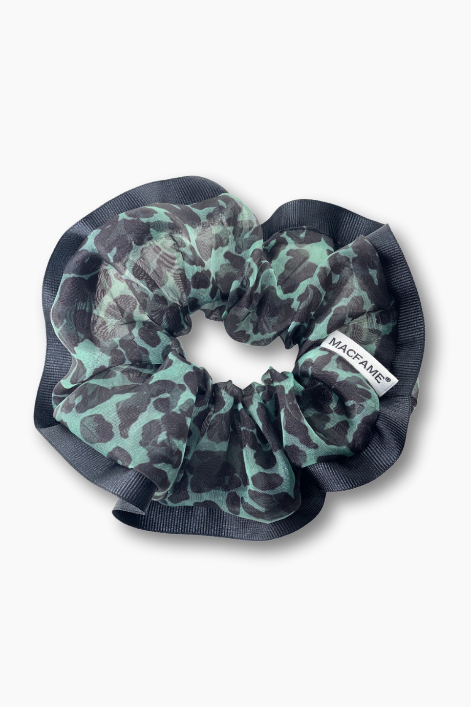 Leopard Print Green Organza Scrunchie