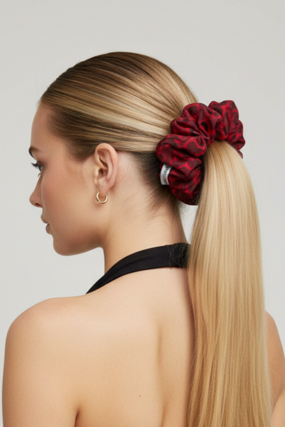 Leopar Desenli Scrunchie Lastik Toka Kırmızı
