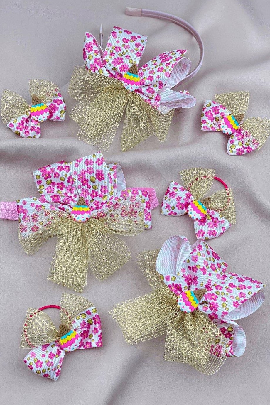 Macfame Dondurma Figürlü Kurdelalı Çocuk Toka Seti Pembe