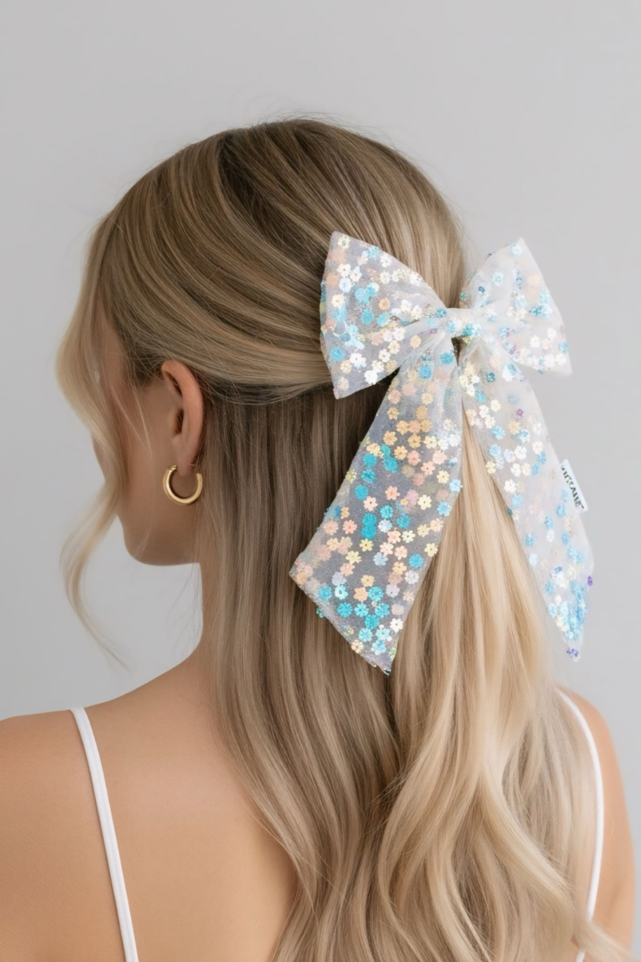 Blue Daisy Long Tail Bow Barrette