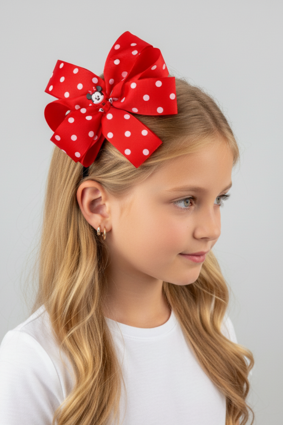 Macfame Mickey Figured Polka Dot Grosgrain Fabric Kids Crown Red