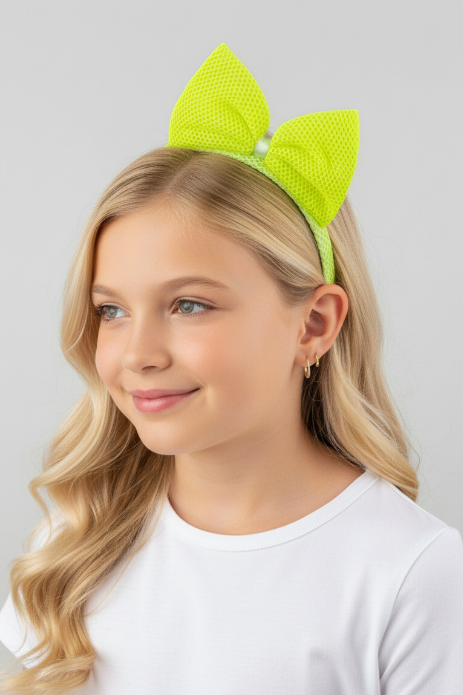 Macfame Neon Neon Net Eared Kids Tiara Green