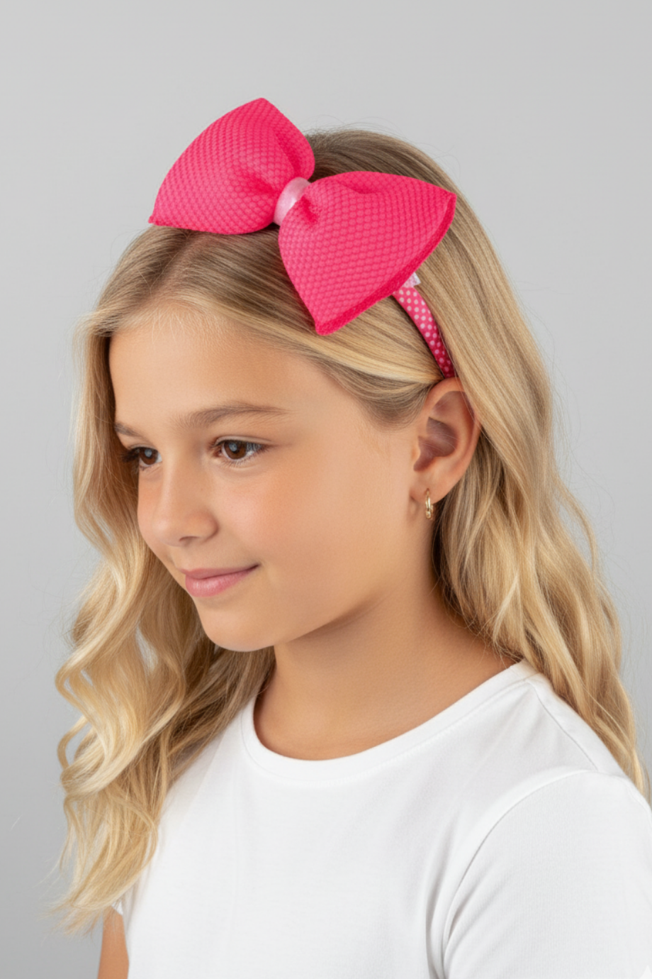 Macfame Neon Netted Bow Kids Tiara Pink