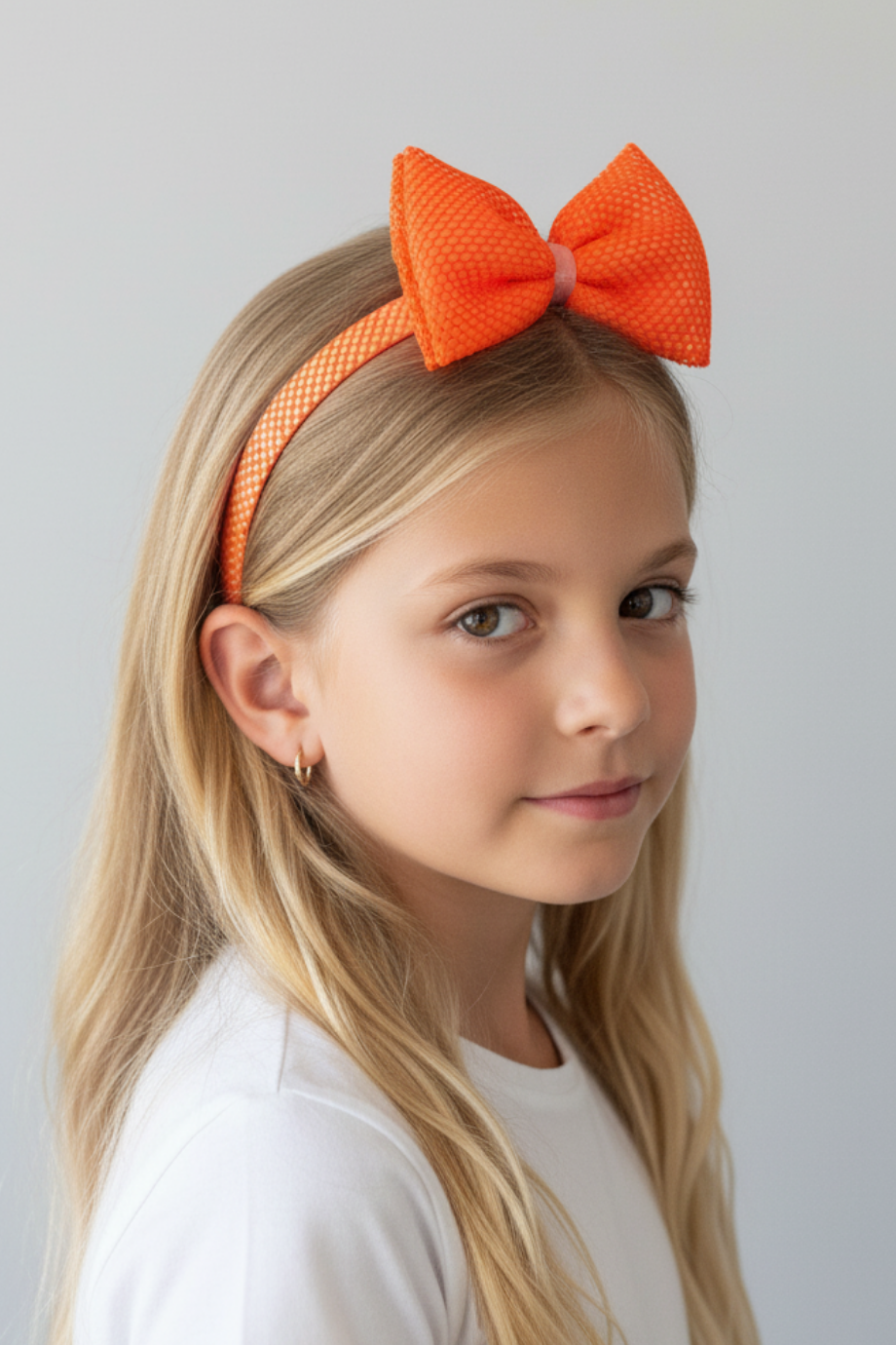 Macfame Neon Netted Bow Kids Tiara Orange