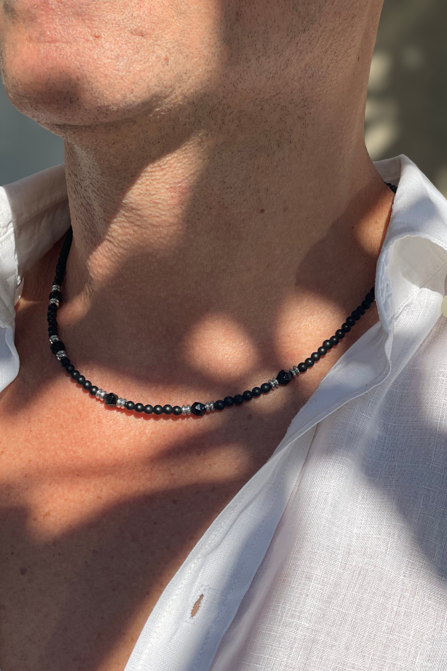 Oniks Taşlı Erkek Kolye - Gümüş