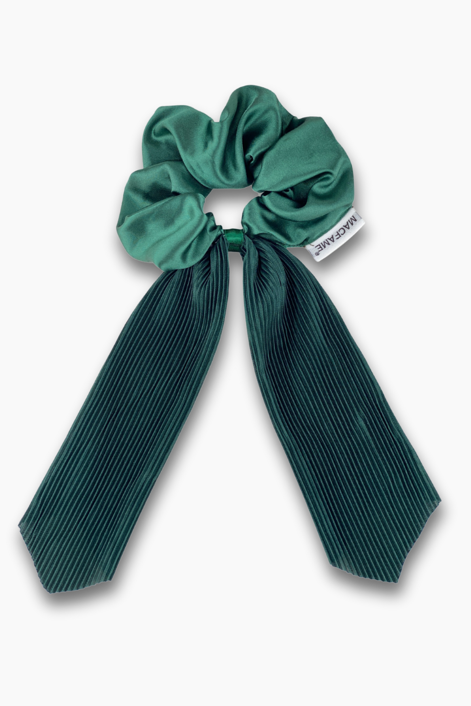 Piliseli Kuyruklu Saten Scrunchie Toka Yeşil