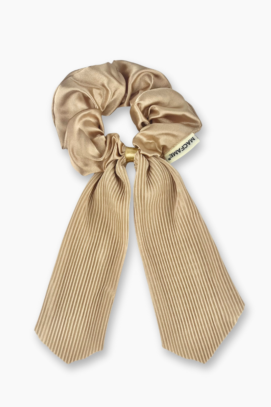 Piliseli Kuyruklu Saten Scrunchie Toka Bej