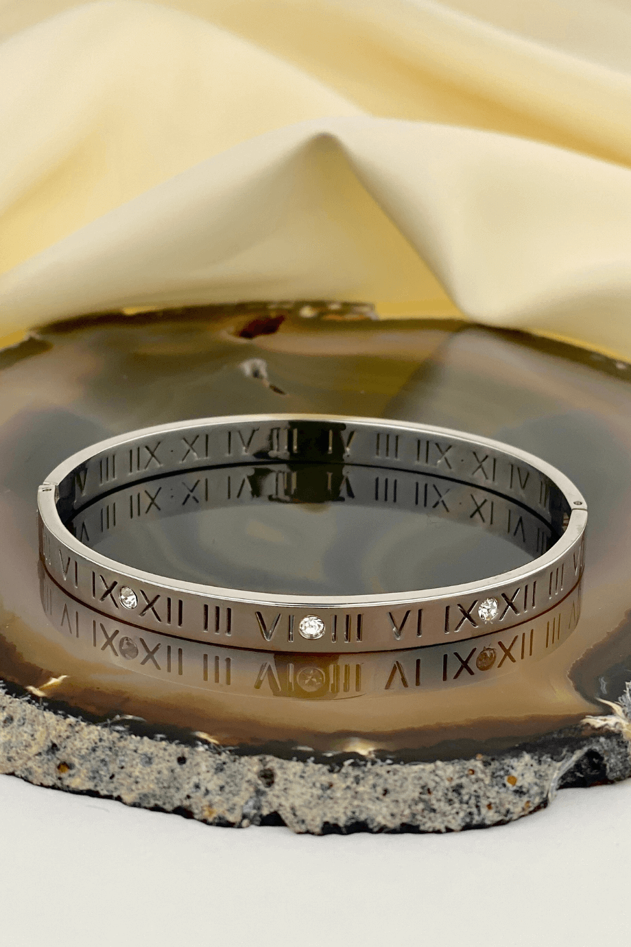 Roman Numeral Silver Hinge Bangle