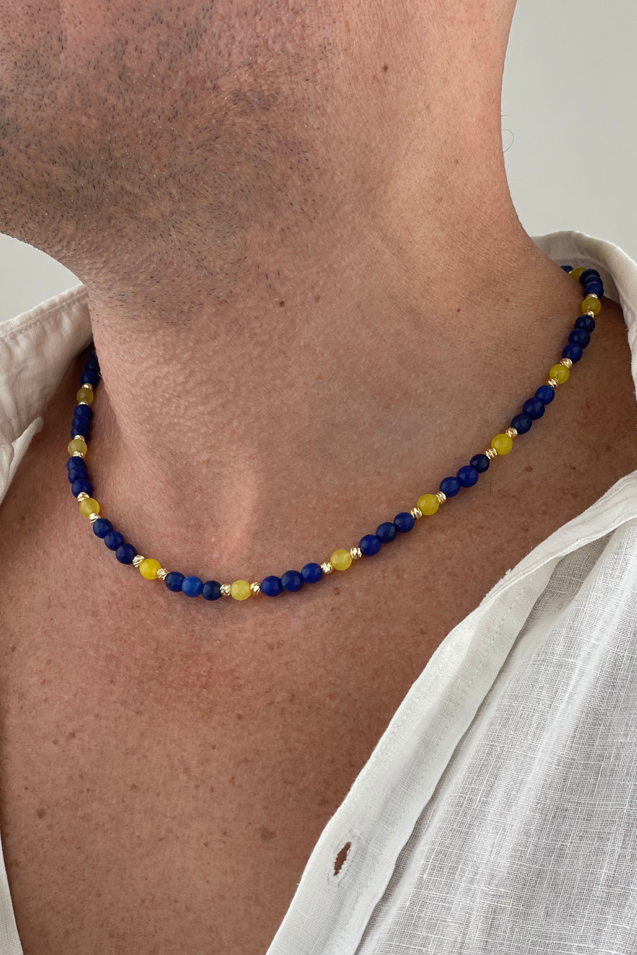 Sarı Lacivert Erkek Kolye