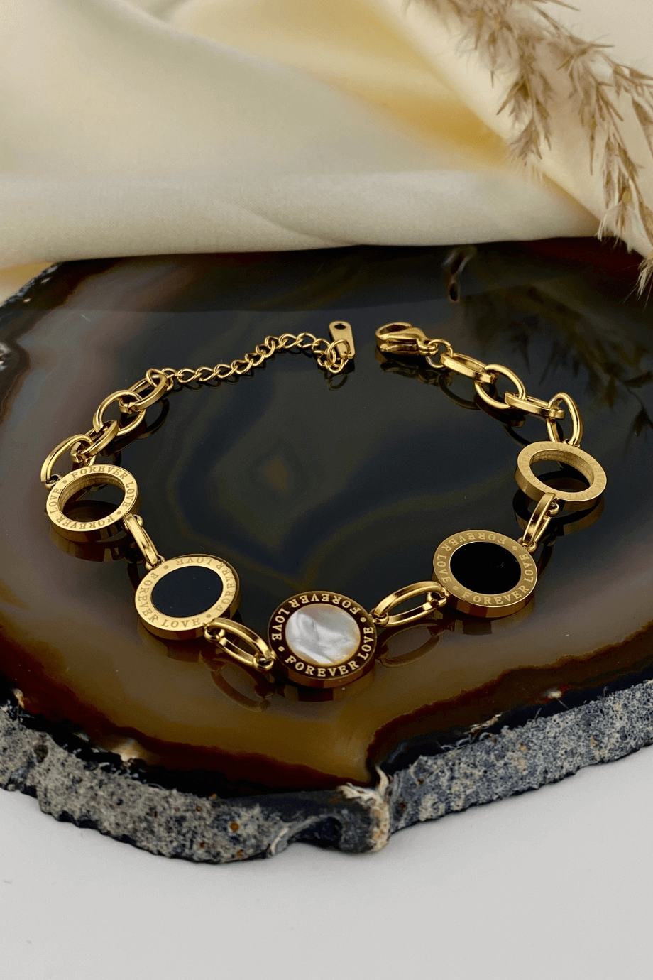Nacre Stone Forever Love Gold Bracelet