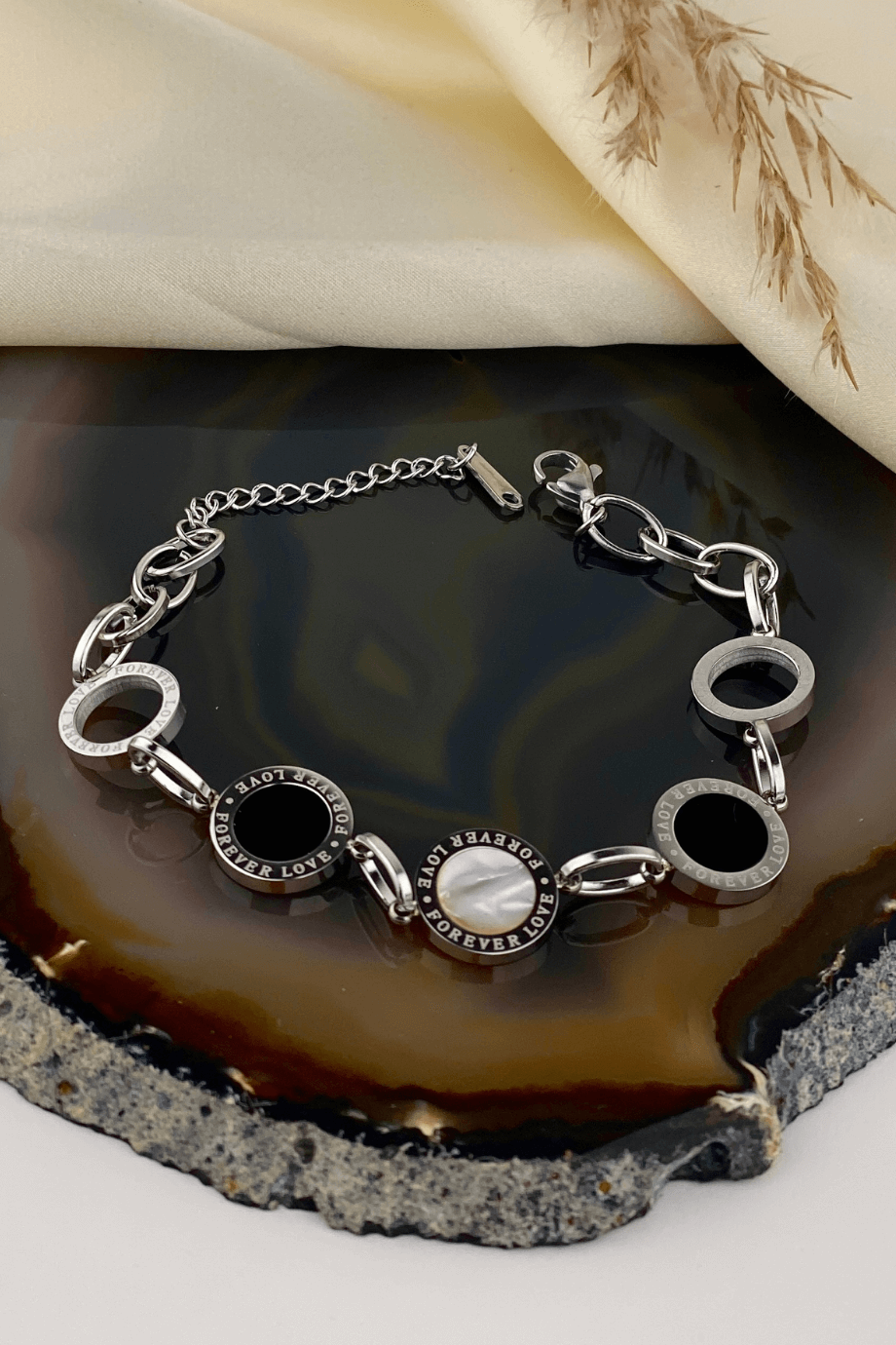Nacre Stone Forever Love Silver Bracelet