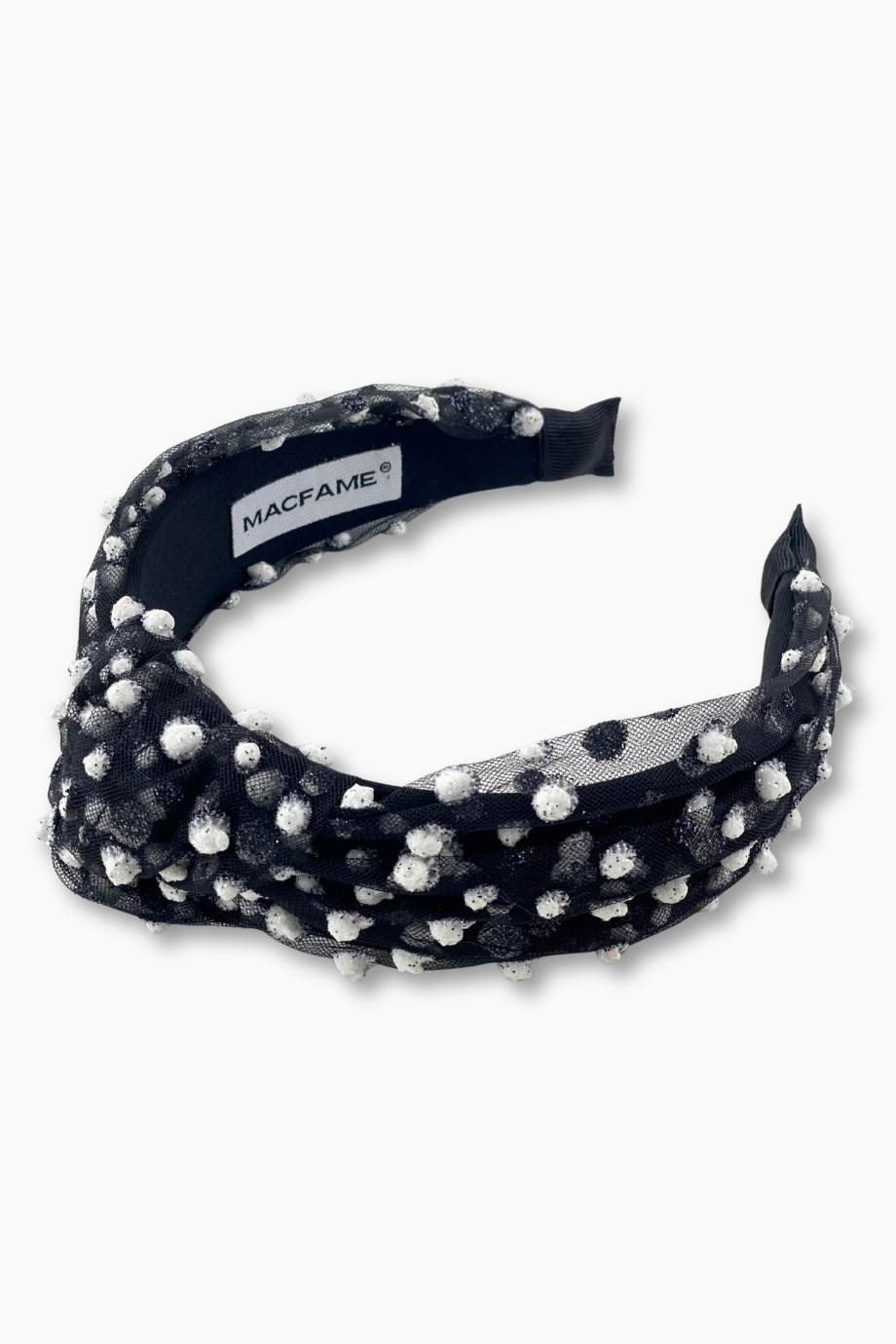 Black Pompom Tulle Knotted Headband