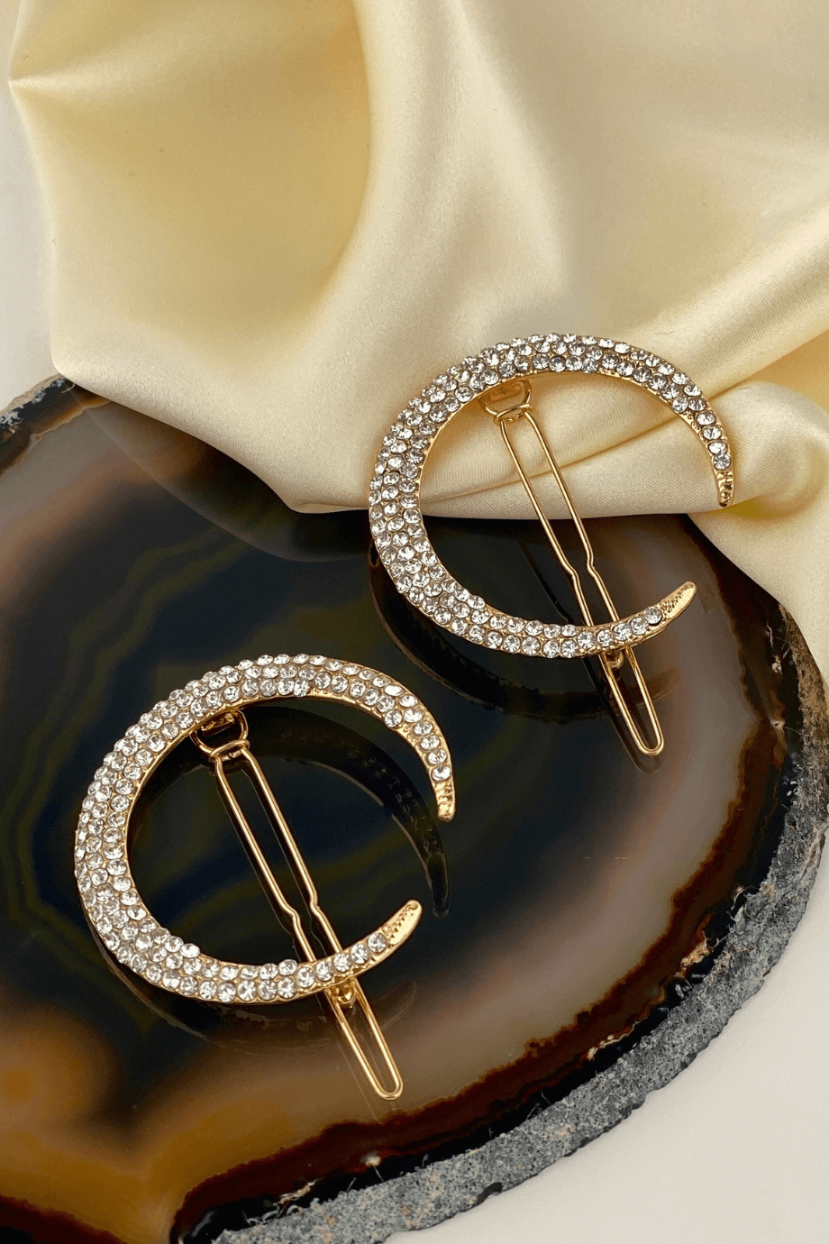 Moon Detail Rhinestone Gold Hair Pin (set of two)