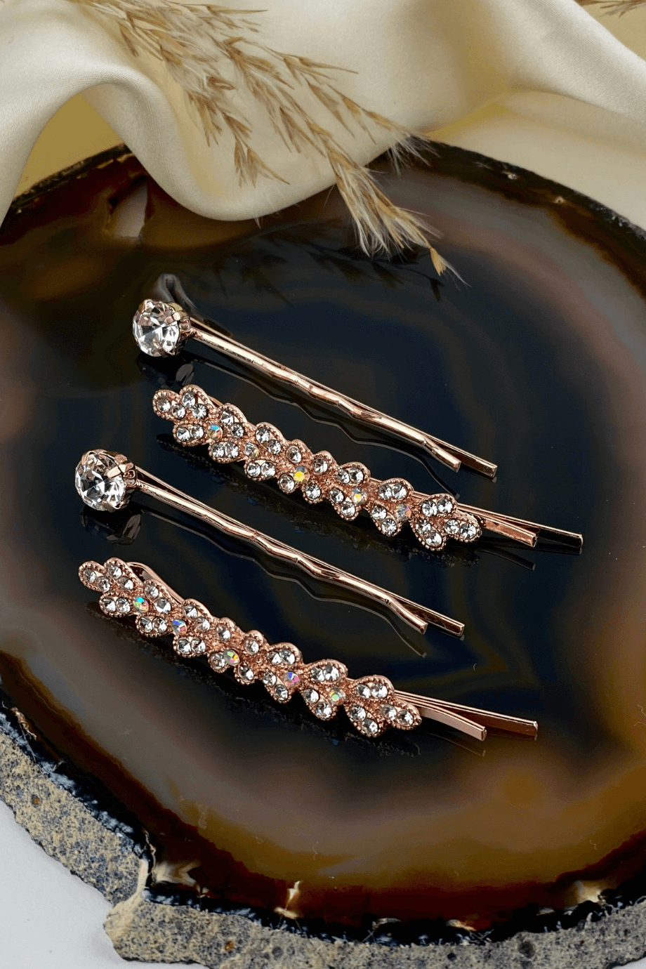 Flower Detail Rhinestone Rose Hair Pin (set of four)
