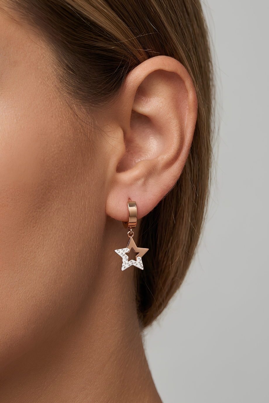 Star Steel Hinged Hoop Earrings Bronze