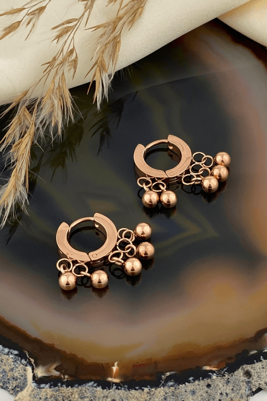 Ball Steel Hinged Hoop Earrings Bronze