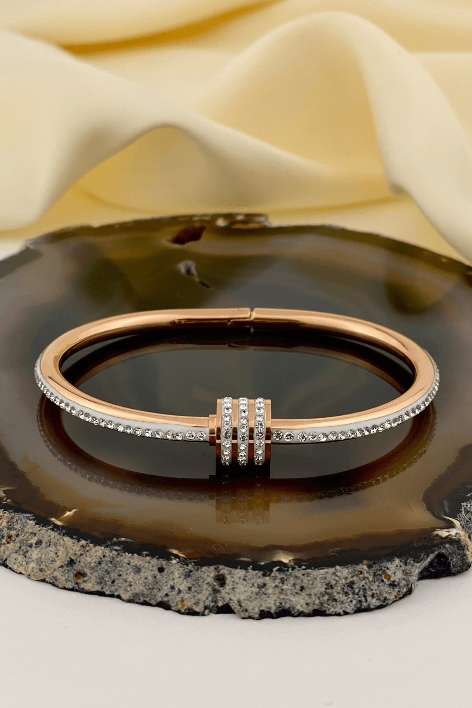 Zircon Stone Hinge Bronze Bangle