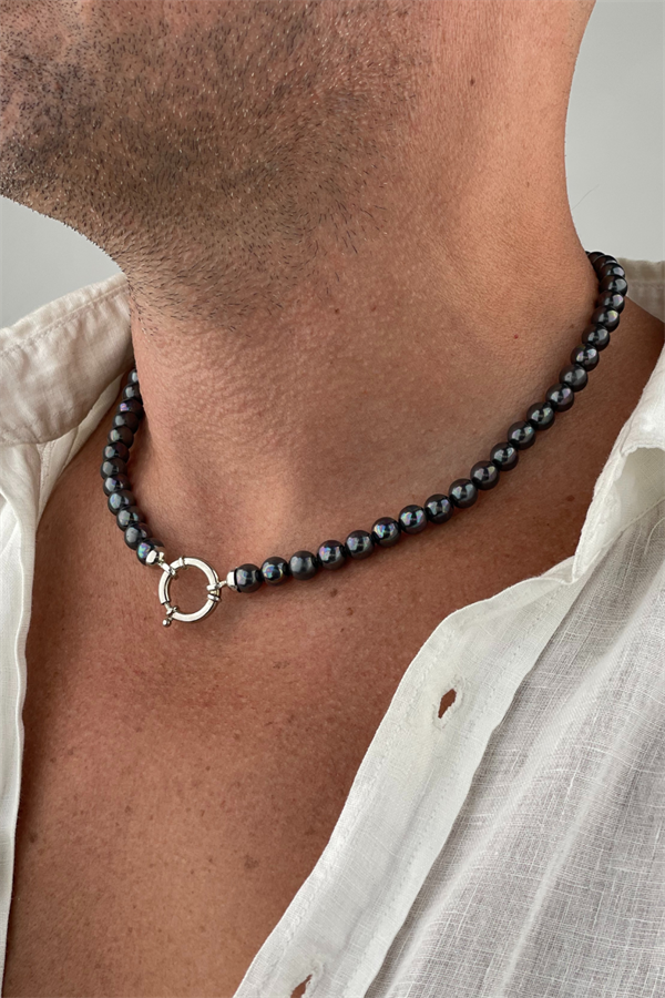【NIRO】RUGBY BOY PEARL NECKLACE BLACK #85 Men's Black Freshwater Cultured Pearl Necklace Sterling