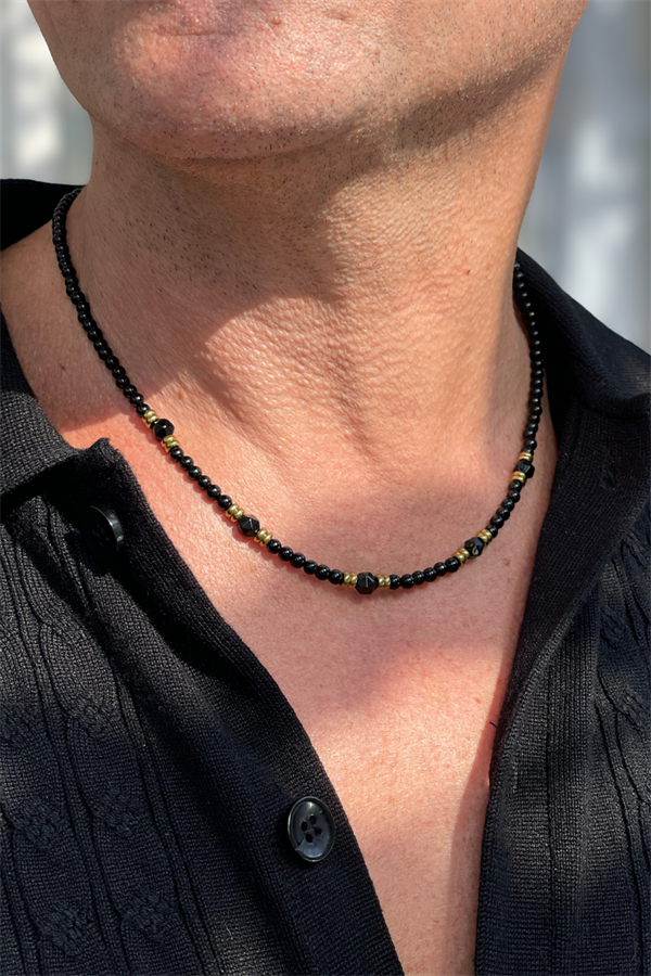 Black Onyx Necklace for Men - Gold - Tokasepeti