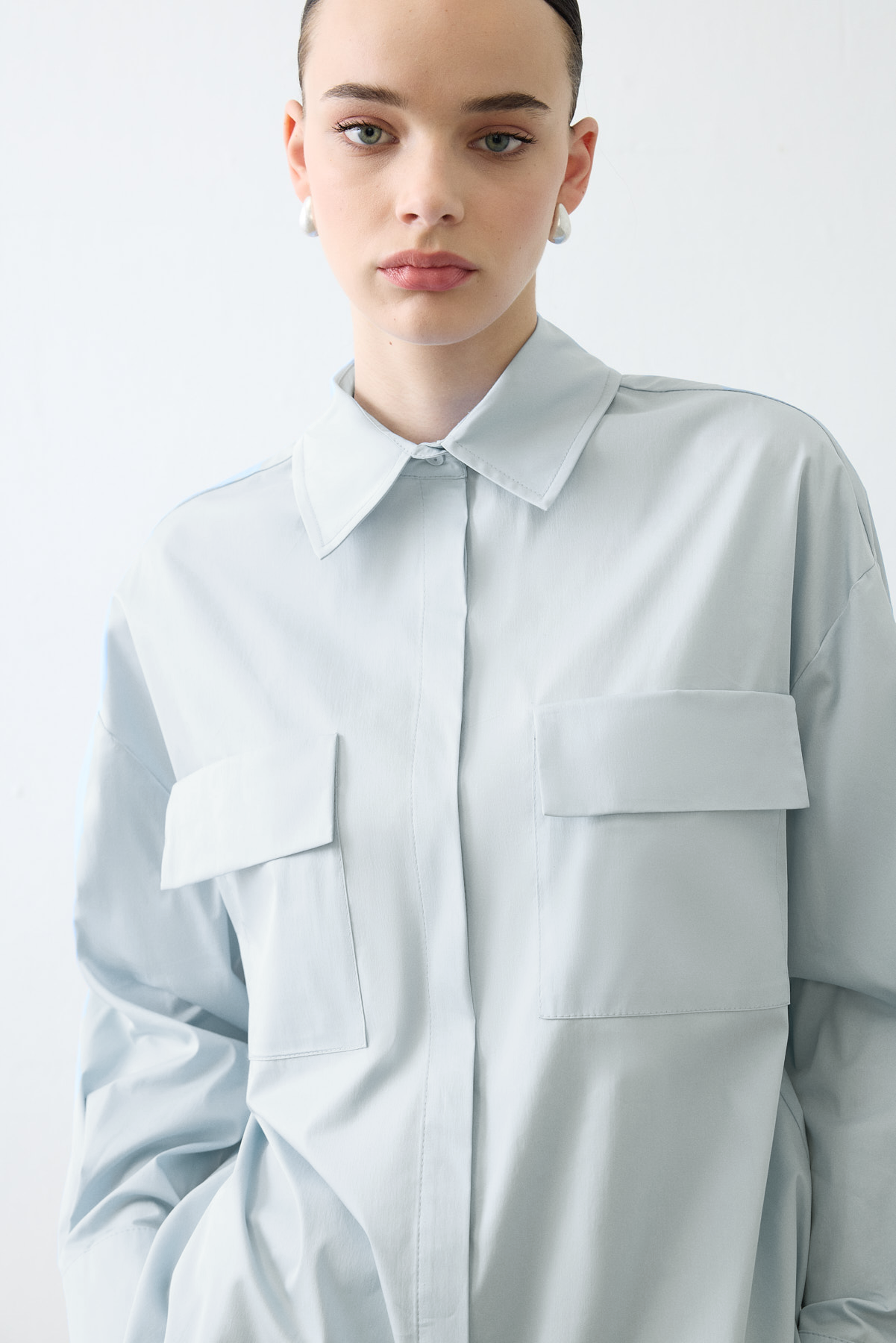 NOVA PAPER TOUCH COTTON SHIRT WITH POCKETS BLUE