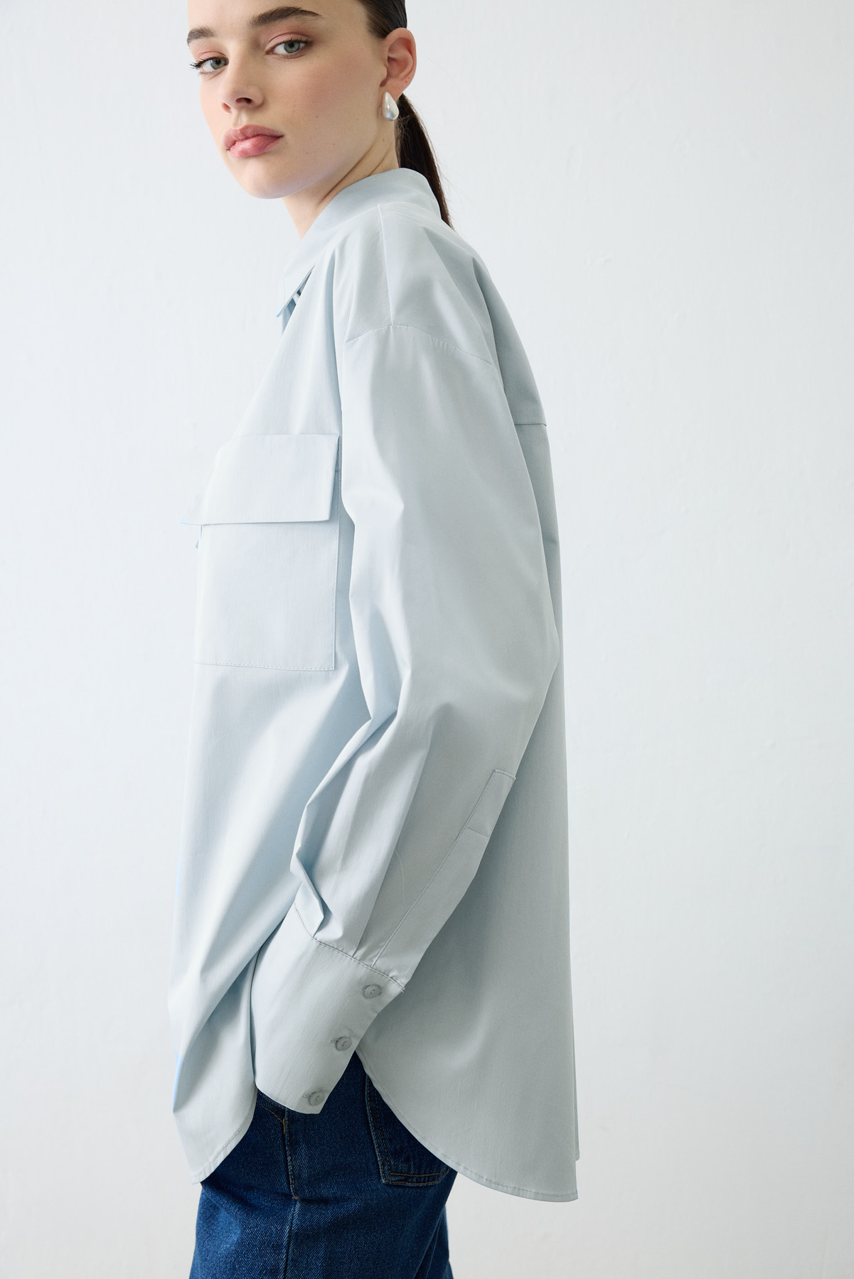 NOVA PAPER TOUCH COTTON SHIRT WITH POCKETS BLUE