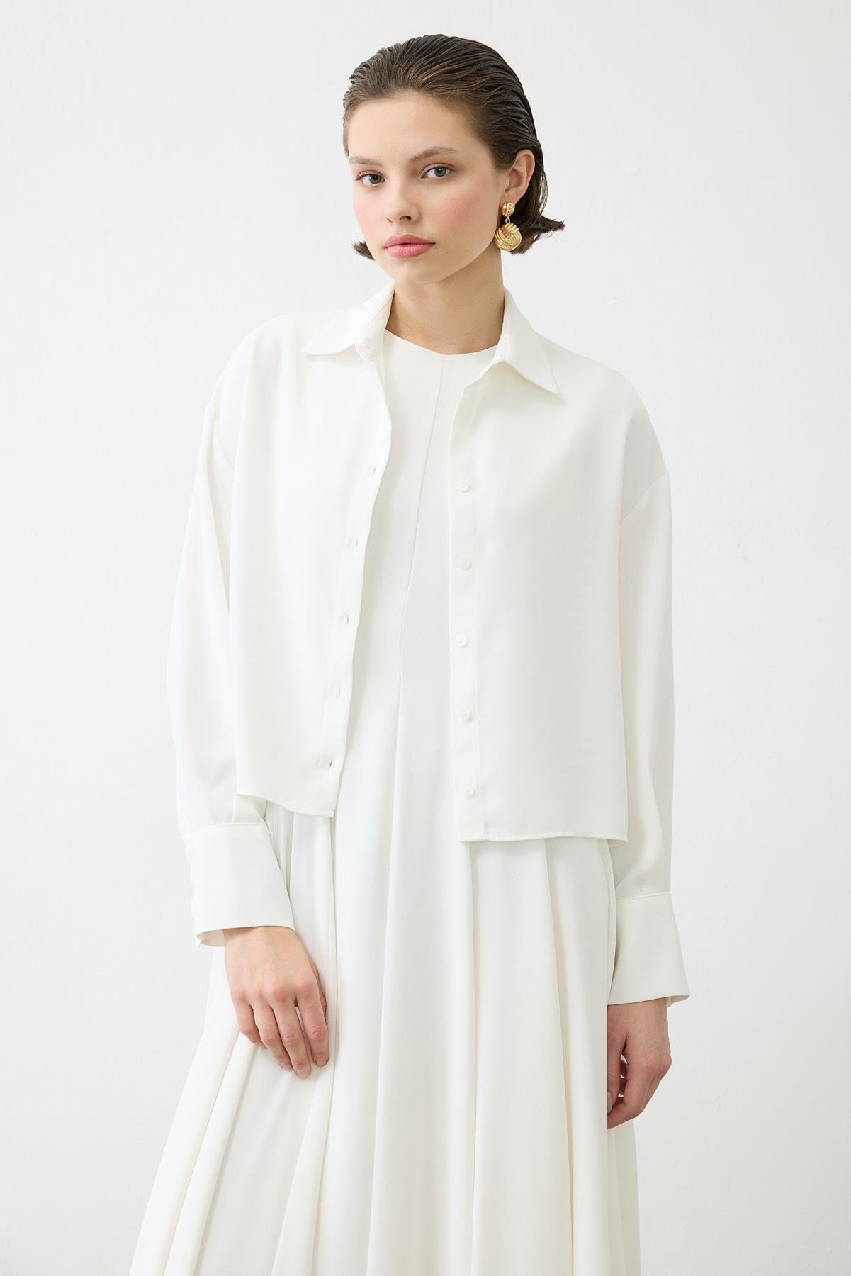 ALIZA CREPE CROPPED SHIRT WHITE