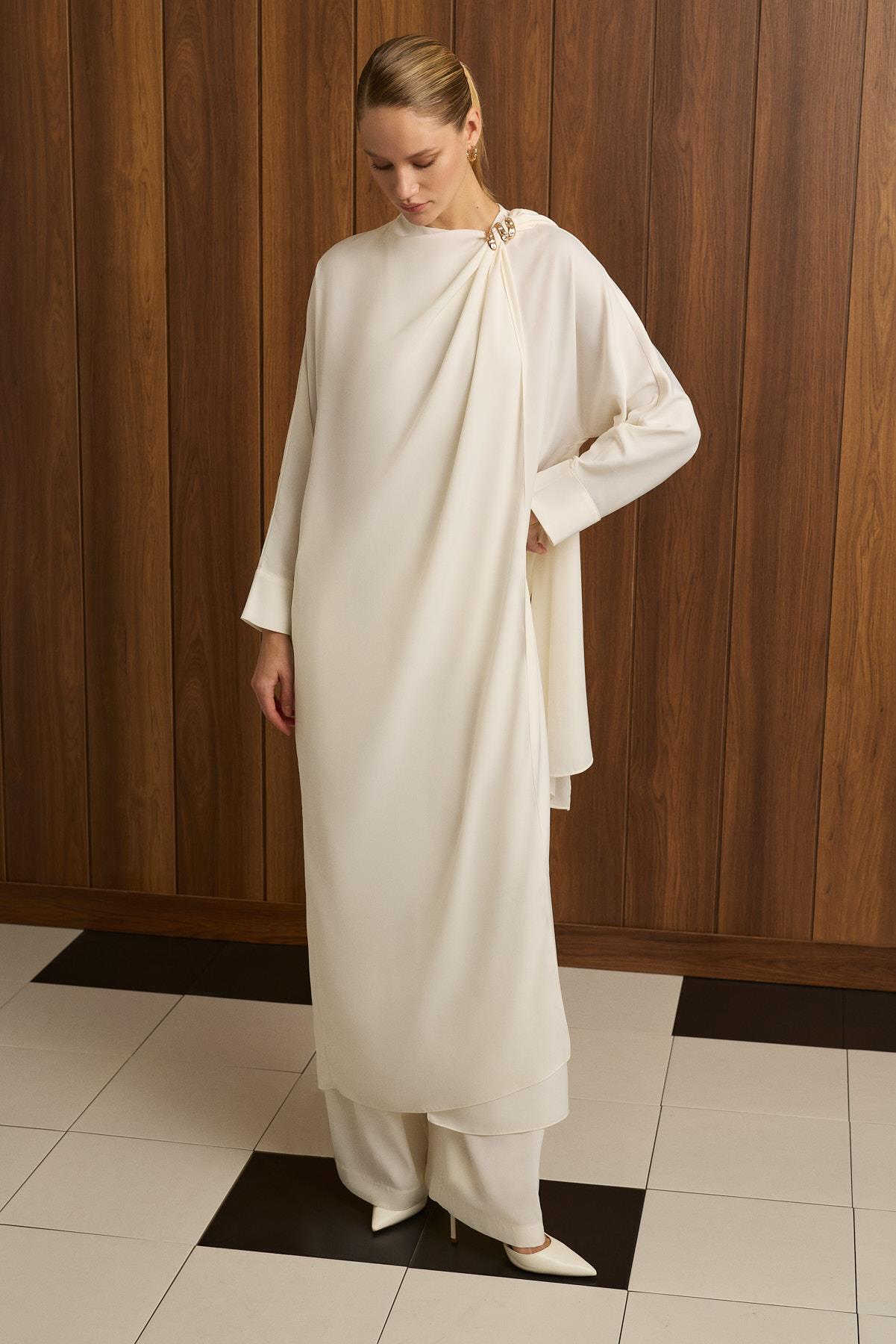ALVA SHAWL DETAIL COAT DRESS SET ECRU