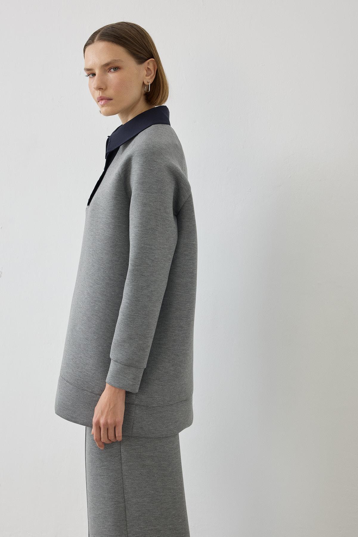 ARVEN COLLAR DETAIL SCUBA SET GRAY MELANGE