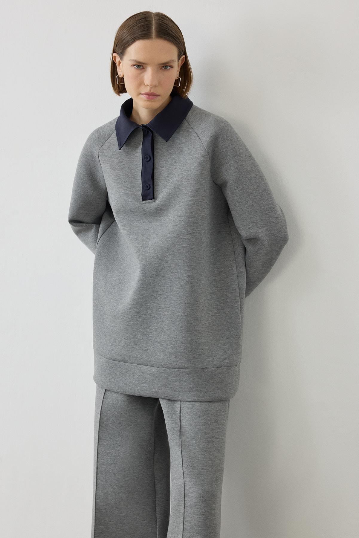 ARVEN COLLAR DETAIL SCUBA SET GRAY MELANGE