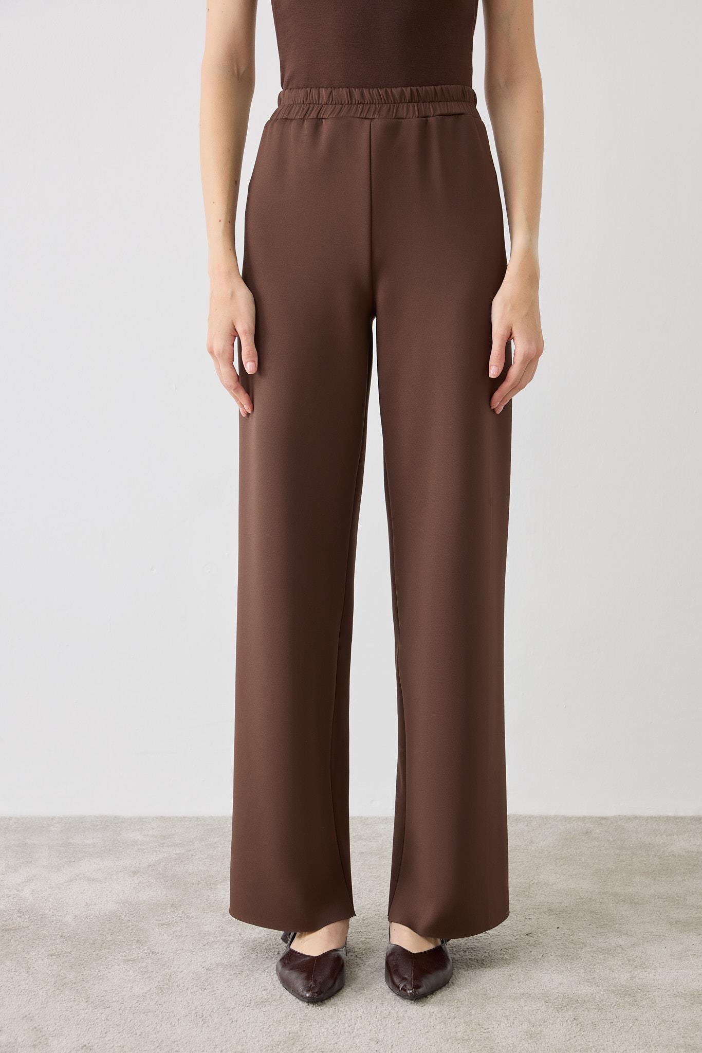 ASEL SCUBA WIDE LEG PANTS DARK BROWN